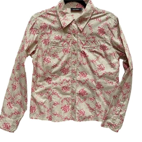 Hollywood Tops - Vintage Hollywood Western Floral Button Down Blouse with Pearl Snaps size Medium